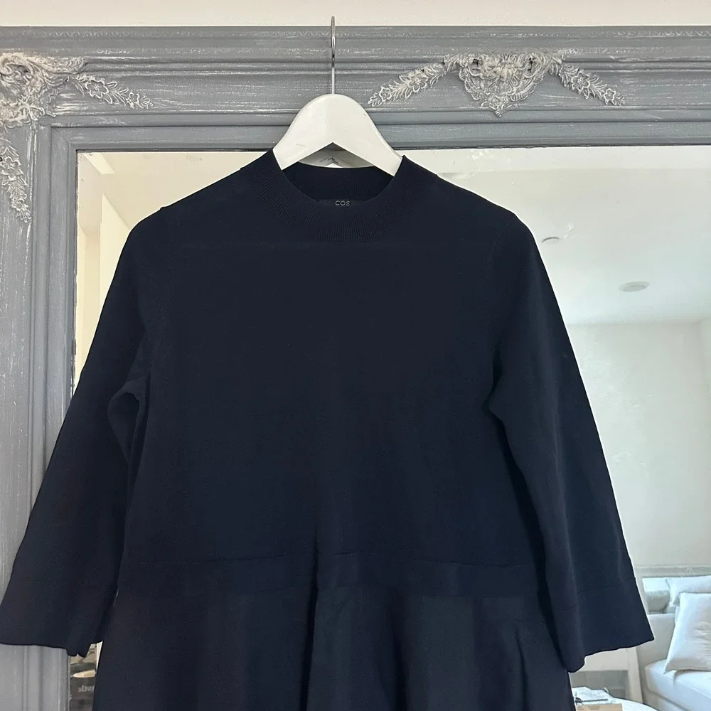 COS Long Sleeve Knitted Sweater Dress With Woven Skirt A-Line Minimalist Small - Picture 7 of 12